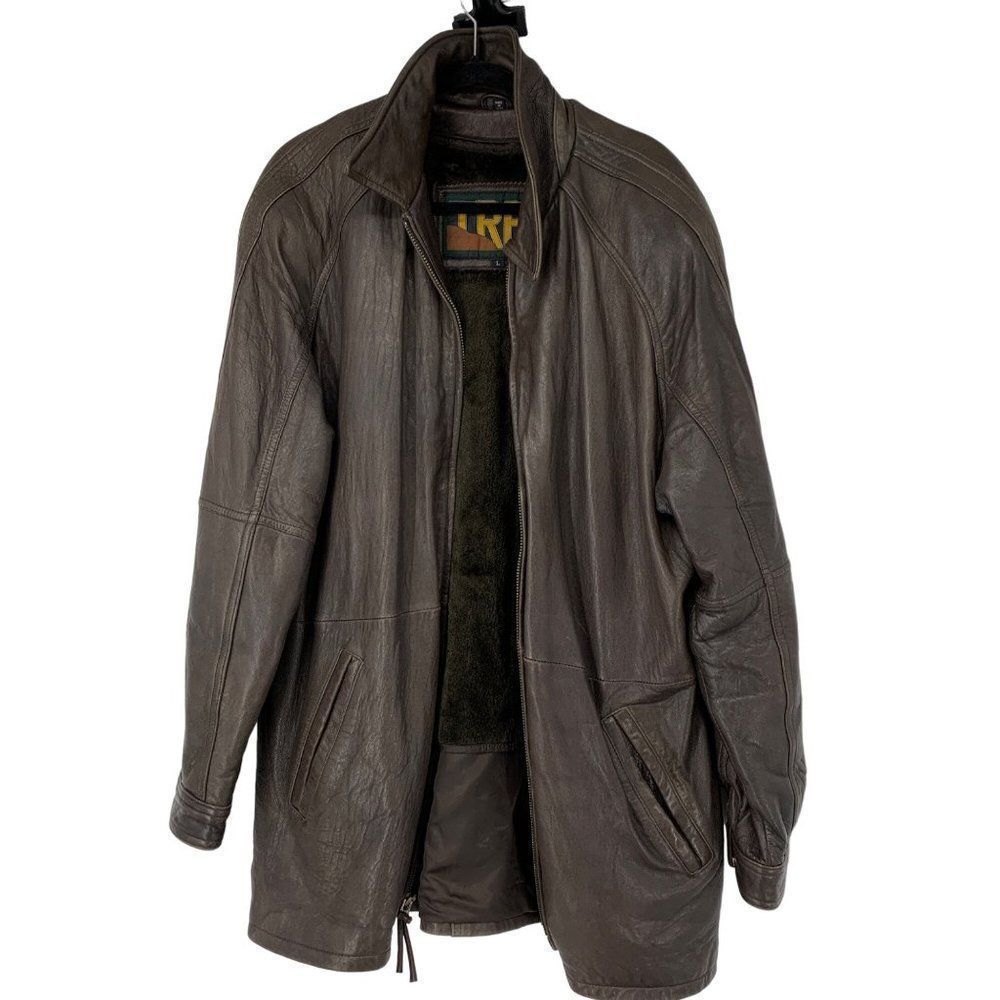 Mens Trek Brown Leather Size Large Removable Lining Heavy Belted Euc 2937